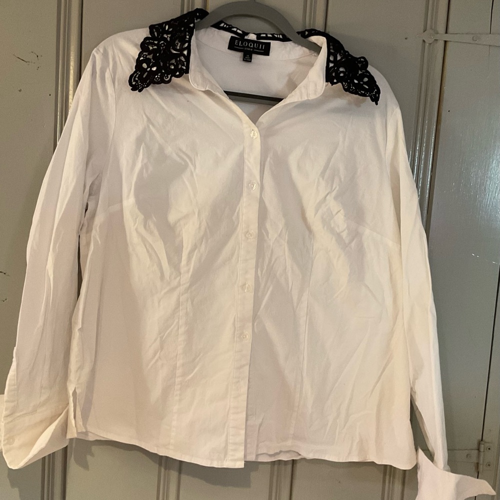 Eloquii Studio White Button Down Blouse With Blac… - image 1